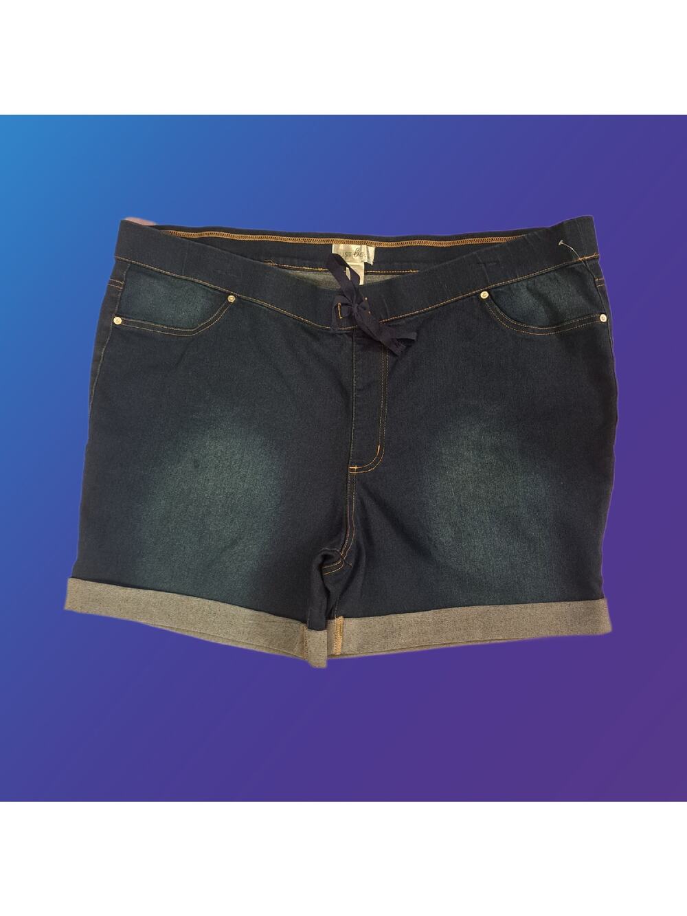 Ladies 3XL Rolled Cuff Shorts with Drawstring Design Rinse Wash Jean Color